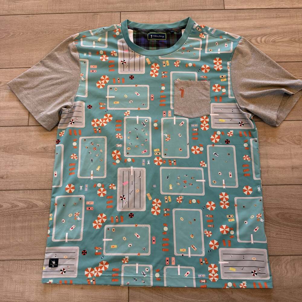 William Murray Golf Shirt Mens L Blue Pool Print